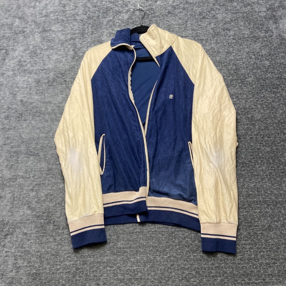 Vintage Pierre Cardin Track Jacket Womens M Ivory Blue Raglan Sleeve Full Zip